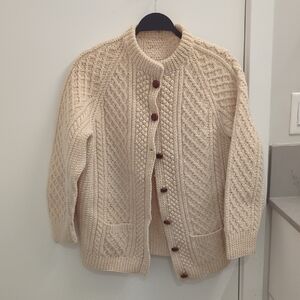 Vintage Handknitted Fisherman Women's Cream Cable Knit Cardigan Wool